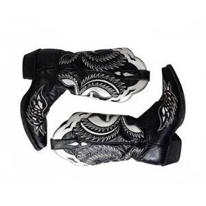 J.B. Dillon Black & White Crosswing Cowboy Boots Goatskin Size 5